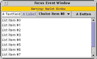 The Focus Event Window, which demonstrates the events that are fired when the keyboard focus changes.