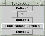 Five buttons laid out with a BoxLayout. 
