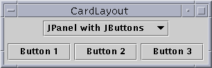 A program that puts two panels in the same space with CardLayout.